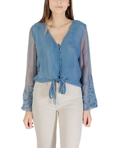 Guess Sequin Detail Tie Front Blouse Women Light Blue - Picture 1 of 4