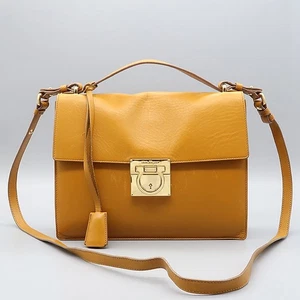 Ferragamo 21 D514 Yellow Leather Marisol Gold Gancini Decor 2WAY - Picture 1 of 5