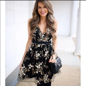 Express Kleid Blumen Spitze/Stickerei ärmellos Fit-ausgestellt V-Ausschnitt launisch Gr. 10 - Bild 1 von 9