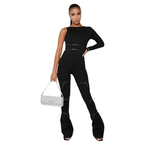 NEW Maniere De Voir Reflective Bungee Flared Leggings in Black Size 10 - Picture 1 of 11