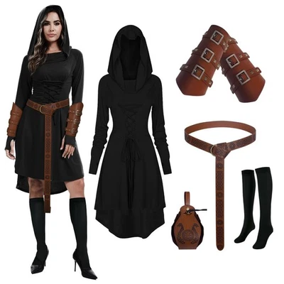 Womens Renaissance Costumes Medieval Vintage Hooded Dress, Gothic Costume Fan... - Image 1 of 4