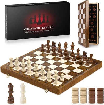 GGIE 40.5×40.5cm Magnetic Chess Set, Large Wooden Chess Board with Wooden Staunton