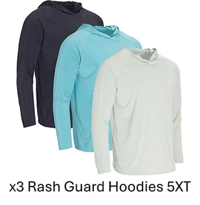 NWT Real Essentials Mens Big & Tall 5XT Rash Guard Hoodie 3-Pack Dry Fit UPF 50 - Picture 1 of 11