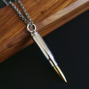 Shiny 925 Sterling Silver & Brass Large Long Bullet Locket Pendant Unisex Unique - Picture 1 of 7