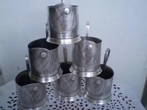 Vintage-RussianTea-Cup-Space-ERA-Propaganda sPACE SPUTNIK SATELLITE Set of 6 Cup - Picture 1 of 12