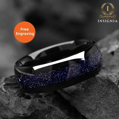 Мужское обручальное кольцо Galaxy из черного вольфрама с песчаником — уникальный дизайн, Великобритания - Изображение 1 из 4