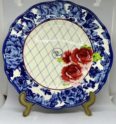 (1 )Pioneer Woman Heritage Floral Dinner Plate 10.5 in Frontier Blue Rose Design