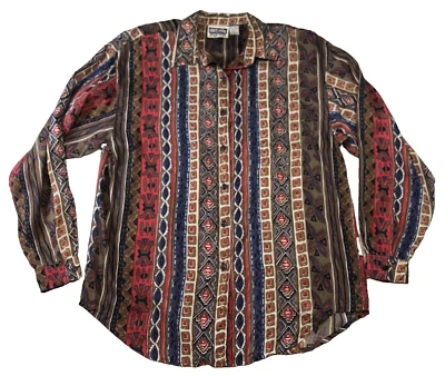 Top de seda Details Express para mujer talla L geométrico tribal hombreras abotonadas Foto 1 de 4