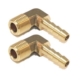 2Pcs Brass Hose Barb Fitting,90 Degree Elbow,1/4" Barb x 3/8" NPT Male Thread - Picture 1 of 2