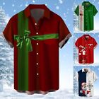 Mens Christmas Santa Gift 3D Digital Printing Button Lapel Short Sleeve Shirt T