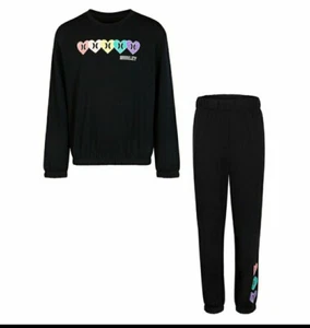New Girl's Sz 7/8 2pc Hurley Fleece Jogger Set with Hearts Print Shirt & Pants - Picture 1 of 2