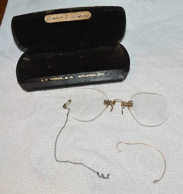 Antique Gold/Gold Filled Pince-Nez Eyeglasses w/ Case 1880-1920 A.E. RECTOR - Image 1 of 4