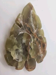 Vintage Green Onyx? Stone Spoon Rest Hand Carved Leaf Shape Holder Kitchen Decor - Picture 1 of 8