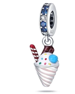 Plata de Ley 925 Helado Cuelga Cuentas Dije para Mujer Pulsera Regalo de Cumpleaños - Imagen 1 de 1