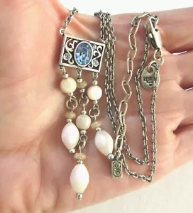 Dyrberg Kern Victorian Style Crystal Mother of Pearl Pendant Necklace Silver - Picture 1 of 5