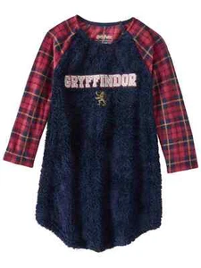 Girls Fuzzy Blue Plaid Harry Potter Nightgown Gryffindor Sleep Shirt Small 6-6X - Picture 1 of 1