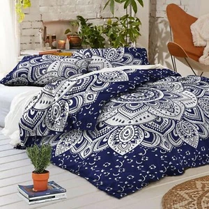 Indian Duvet Cover Double Quilt Comforter Vintage Blue Silver Bedding Set - Bild 1 von 2