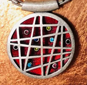 Collana Chico's 19" tono argento pendente terra rosso/design astratto - Foto 1 di 8