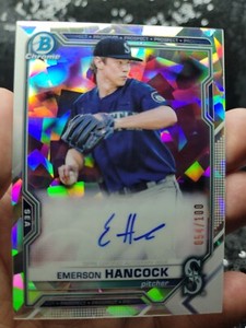 Emerson Hancock ⚾ 2021 Bowman Chrome RC Prospect Atomic Refractor Auto 54/100
