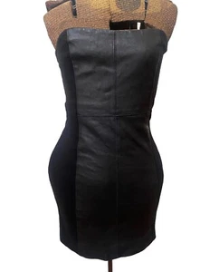 Theory Black Soft Leather Strapless Mini Dress Size 0 - Picture 1 of 8
