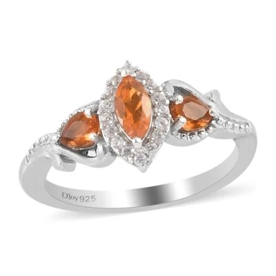 0.50ctw Jalisco Fire Opal & Zircon Ring Platinum Plated Sterling Silver Size 6 - Image 1 of 4