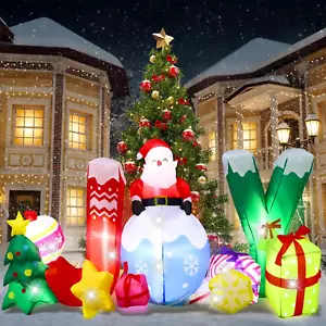 7 Pcs LED 6.6 Ft Joy Santa Claus Christmas Inflatables Outdoor Decorations Large - Picture 1 of 6
