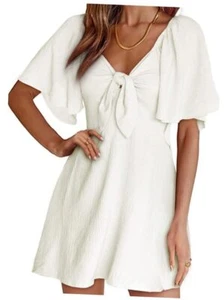 Dokotoo Womens Dresses 2024 Spring Summer Deep V Neck Elegant Medium A White - Picture 1 of 6