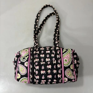 Bolso de Hombro Vera Bradley Rosa Elefante Verde Cachemira Algodón Bolso de Mano Retirado - Imagen 1 de 8