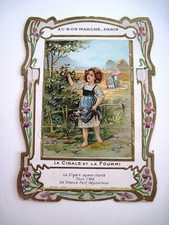 Vintage "Au Bon Marche" Mechanical Victorian Trade Card w/ Girl In Garden   *