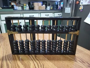 Vintage Chinese Abacus Wood And Brass 11 Rows 2 Rofs 77 Beads Lotus Flower Brand - Picture 1 of 20