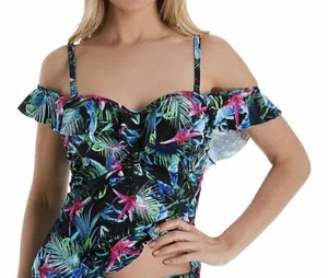 Freya Jungle Flower Tankini Set Black Size 30FF XS Strapless Bardot Top Brief - Picture 1 of 12
