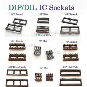 DIP DIL Sockets 0.1 inch 2.54mm Pin Pitch IC Adaptor Solder Type Row Spacing UK