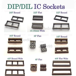 DIP DIL Sockets 0.1 inch 2.54mm Pin Pitch IC Adaptor Solder Type Row Spacing UK - Picture 1 of 27