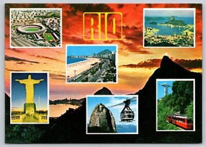 Postcard Rio De Janeiro Brazil Sunset Multiview - Picture 1 of 2