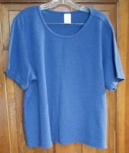 Blair Women's Size 2XL Cotton Blend Short Sleeve Blue Ribbed Top - Picture 1 of 4