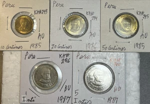 Peru 1985 - 1987 M. Grau 10, 20 & 50 Centimos, 1 & 5 Intis AU - BU 5 Coin Lot - Picture 1 of 15