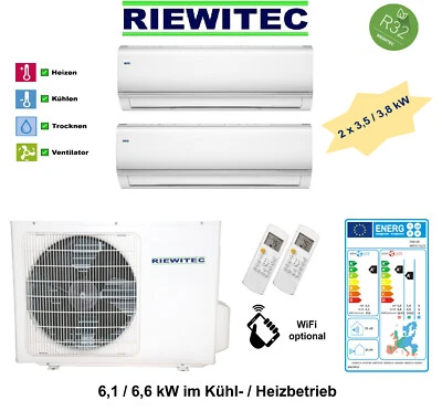 Dual MultiSplit Klimaanlage 2x3,5 kW Wärmepumpe kühlen & heizen 6,1/6,6 KW, A++ - Bild 1 von 4