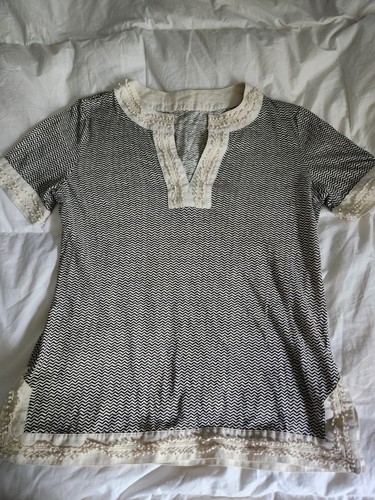 Camicia blusa top tunica scollo a V Tory Burch lino manica corta taglia S