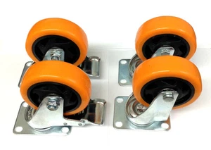 4PK Ruote Industriali 4 Pollici Tutte Piastra Girevole Poliuretano con 2 Ruote Freno - Foto 1 di 4