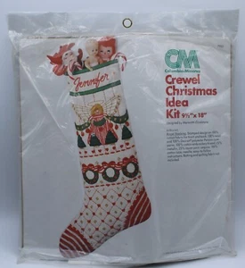 Vintage 1978 Columbia Minerva Crewel Christmas Angel Stocking Idea Kit 7952 NEW - Picture 1 of 3