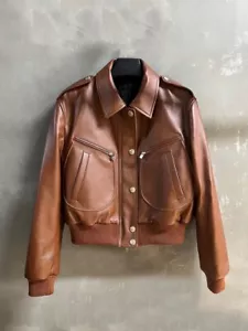 Bellizzi Men Brown Bomber Jacket Pure Lambskin Leather Varsity Style Bomber - Picture 1 of 9