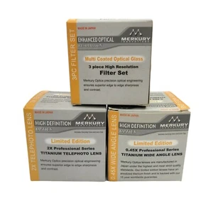 Lot of 3 Merkury 0.45x Titanium Wide Angle - 2X Telephoto & 3 Filter 52mm lenses - Picture 1 of 7