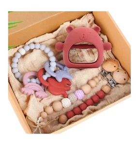 Silicone Ring Bear Teether Set with 2 Pacifier Clips - Perfect for Babies! - Picture 1 of 5