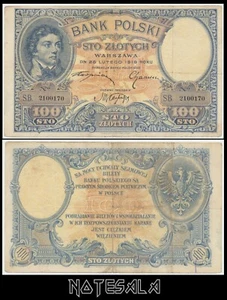 POLAND 100 Zlotych 1919 Pick-58 VF- Serie SB S/N S.B. 2100170 - Picture 1 of 1