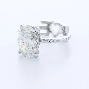 ANILLO DE COMPROMISO HALO CONJUNTO PUNTA ORO 14K CORTE OVALADO DIAMANTE CREADO EN LABORATORIO E/VS1 3,3 QUILATES - Imagen 1 de 3