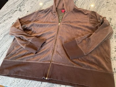 Chaqueta deportiva vintage de terciopelo marrón Y2K con capucha y cremallera Mossimo Plus 3X Foto 1 de 4