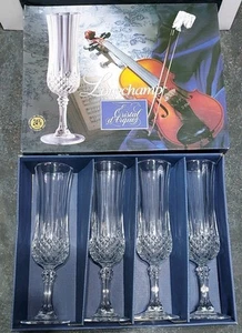 SET OF 4 Cristal d'Arques LONGCHAMP Crystal CHAMPAGNE FLUTES Glasses France Box - Picture 1 of 2