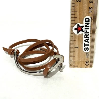 Коричневый браслет из искусственной кожи дизайн серебристый изогнутый морской якорь ⭐️ - Изображение 1 из 4