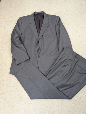 Traje Joseph Feiss 48S 40x27 Gris Lana Rayas 2 Piezas Chaqueta Pantalones Conjunto Plisado Foto 1 de 4