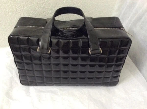 CHANEL CHOCOLATE BAR CC BOWLING QUILTED PATENT SATCHEL BAG - Image 1 of 4